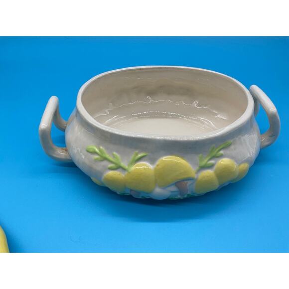 Arnels Mid-Century Yellow Ceramic Soup Tureen Floral Design with Lid 9" Long - Picture 6 of 10